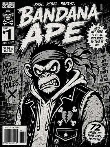 Bandana Ape issue one, monochrome comic cover